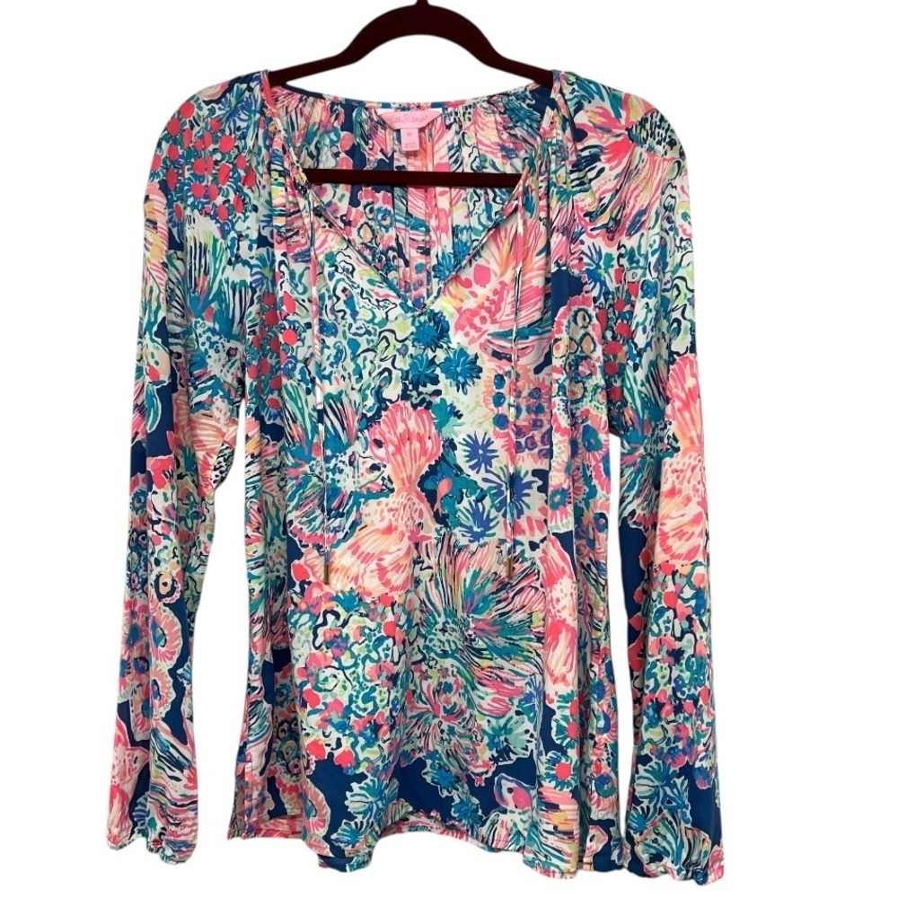 Lilly Pulitzer Sorella Long Sleeve Fish Print Pullover Top Women’s Medium - Picture 2 of 12